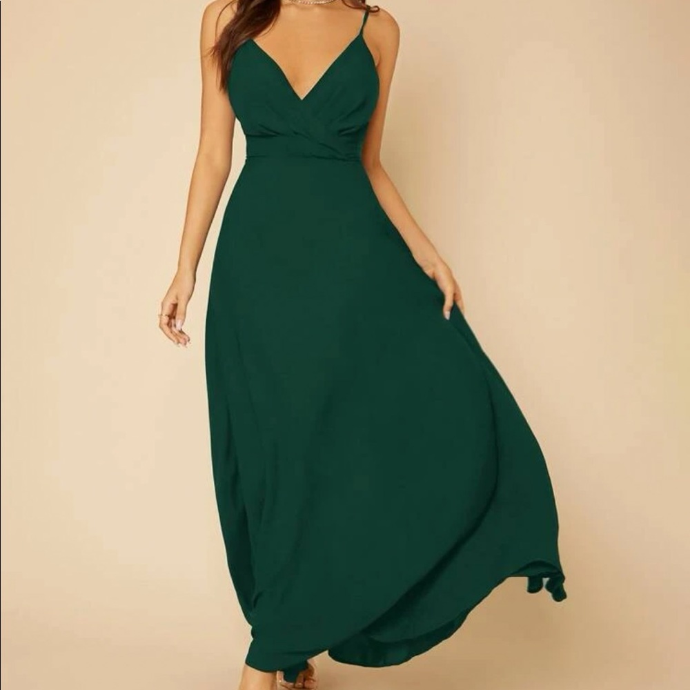 SHEIN Tall Solid Wrap Detail Cami Dress - Dark Green